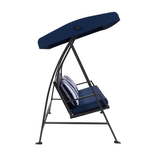 CorLiving 3-Seat Patio Cushioned Swing with Canopy - Navy Blue