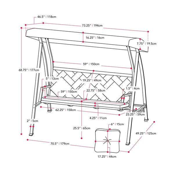 CorLiving 3-Seat Patio Cushioned Swing with Canopy - Navy Blue