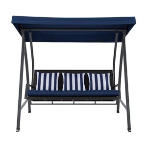 CorLiving 3-Seat Patio Cushioned Swing with Canopy - Navy Blue