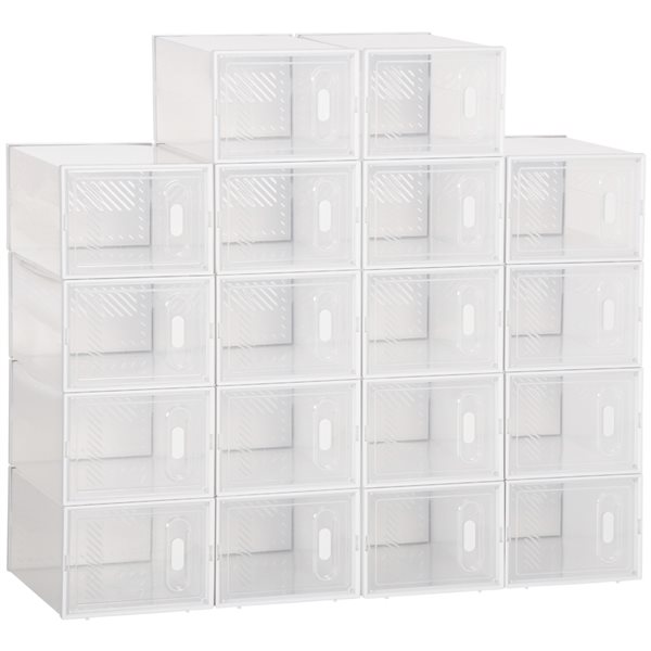 Homcom 18-Cube Stackable Shoe Storage Organizer - Clear, White - Large