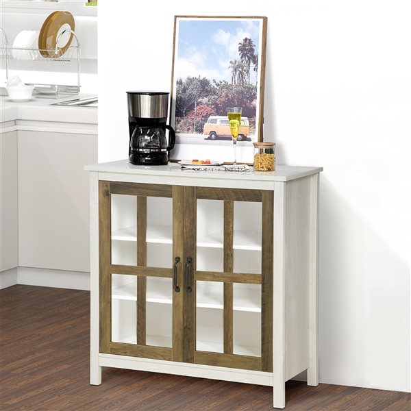HomCom Distressed White/Natural Wood Effect Composite Sideboard