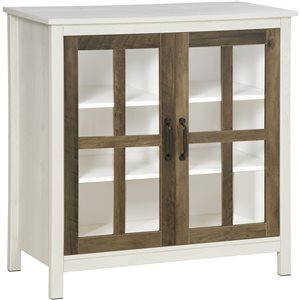 HomCom Distressed White/Natural Wood Effect Composite Sideboard