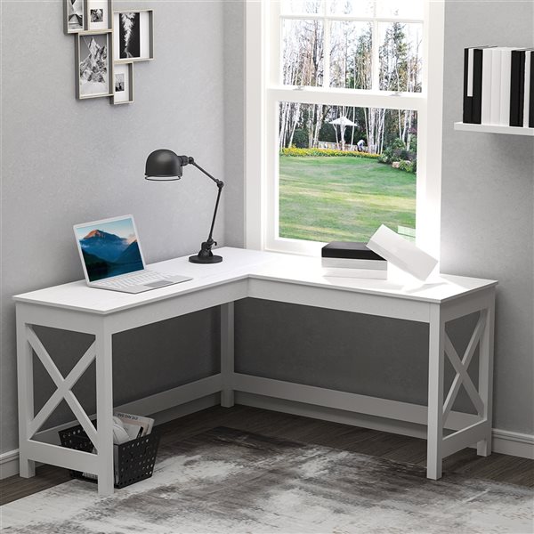HOMCOM 37.25-in White Modern/Contemporary L-Shaped Desk