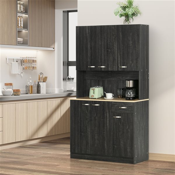 HomCom Black Natural Composite Freestanding Pantry