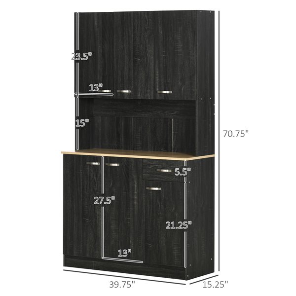 HomCom Black/Natural Composite Freestanding Pantry