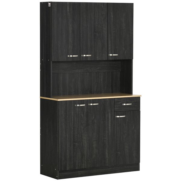 HomCom Black/Natural Composite Freestanding Pantry