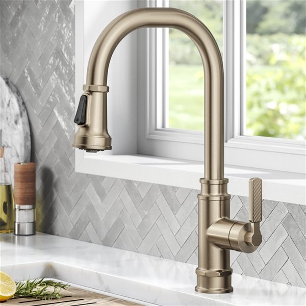 Kraus Allyn Spot-Free Antique Champagne-Bronze 1-Handle Deck Mount Pull-Down Handle/Lever Kitchen Faucet