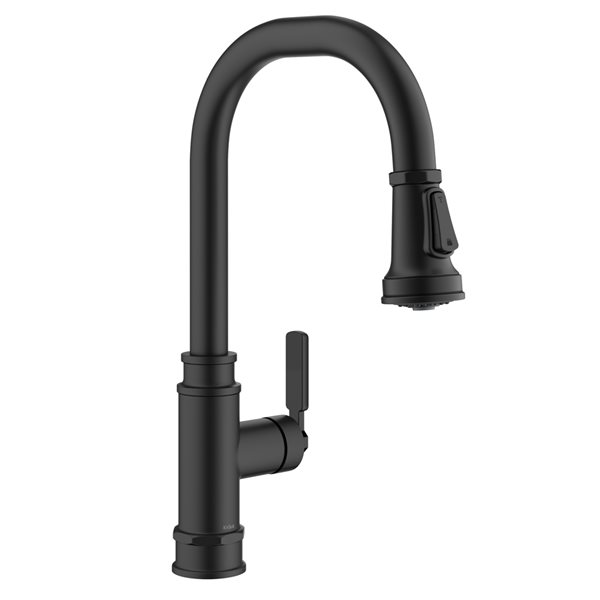 Kraus Allyn Matte Black Industrial 1-Handle Deck Mount Pull-Down Handle/Lever Residential Kitchen Faucet