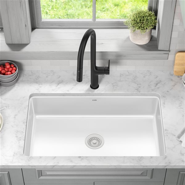 Kraus Pintura Undermount 31.5-in x 19-in White Enameled Porcelain Single Bowl Kitchen Sink