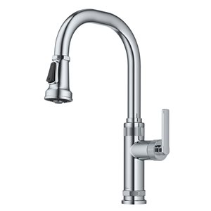 Kraus Allyn Chrome Industrial 1-Handle Deck Mount Pull-Down Handle/Lever Kitchen Faucet