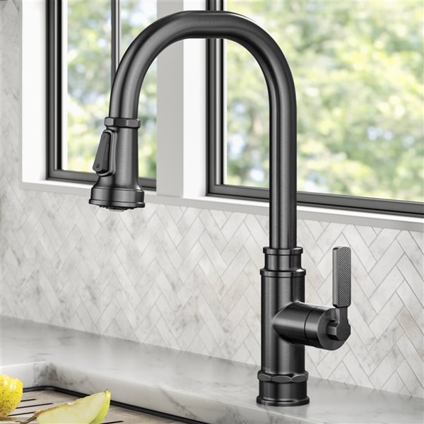 Kraus Allyn Spot-Free Black Stainless Steel 1-Handle Deck Mount Pull-Down Handle/Lever Kitchen Faucet