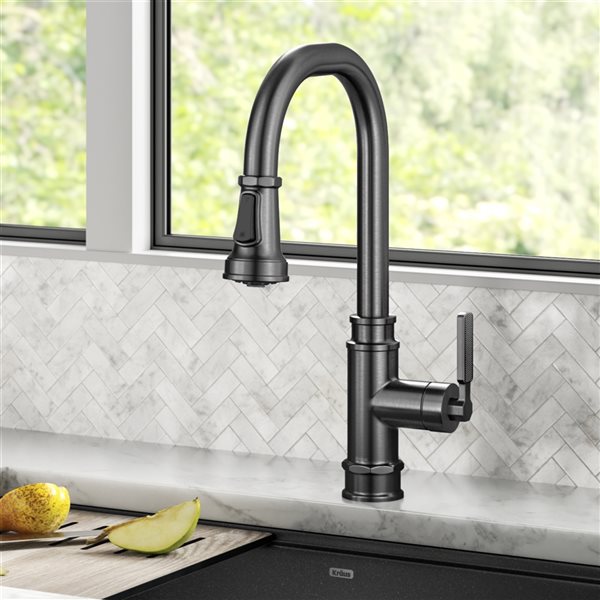 Kraus Allyn Spot-Free Black Stainless Steel 1-Handle Deck Mount Pull-Down Handle/Lever Kitchen Faucet