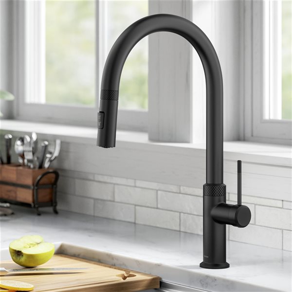 Kraus Allyn Matte Black 1-Handle Deck Mount Pull-Down Handle/Lever Residential Kitchen Faucet