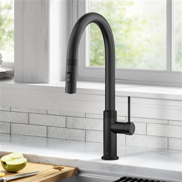 Kraus Allyn Matte Black 1-Handle Deck Mount Pull-Down Handle/Lever Residential Kitchen Faucet