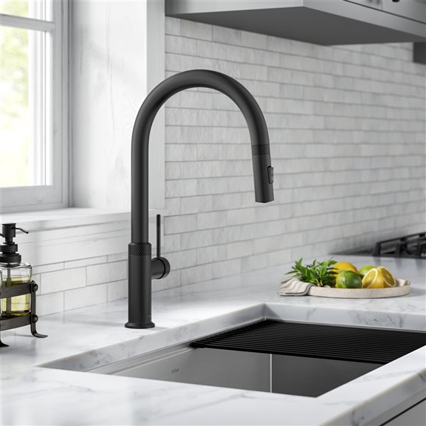 Kraus Allyn Matte Black 1-Handle Deck Mount Pull-Down Handle/Lever Residential Kitchen Faucet