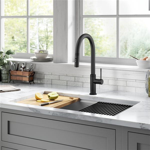 Kraus Allyn Matte Black 1-Handle Deck Mount Pull-Down Handle/Lever Residential Kitchen Faucet