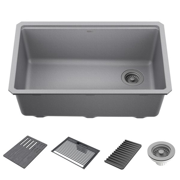 Delta Everest Undermount 29-in x 16-in Dark Grey Granite Composite Single Bowl Workstation Kitchen Sink - Drainboard Included