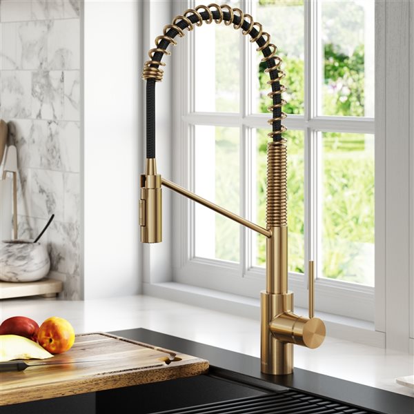 Kraus Oletto Brushed Brass 1-Handle Deck Mount Pull-Down Handle/Lever  Residential Kitchen Faucet - Deck Plate Included KPF-2631BB