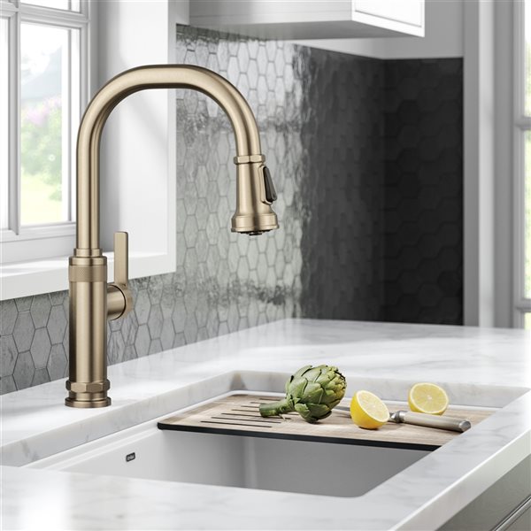 Kraus Allyn Spot-Free Antique Champagne-Bronze 1-Handle Deck Mount Pull-Down  Handle/Lever Residential Kitchen Faucet KPF-4102SFACB RONA