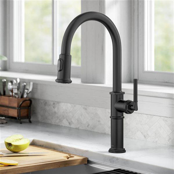 Kraus Allyn Matte Black 1-Handle Deck Mount Pull-Down Handle/Lever Kitchen Faucet