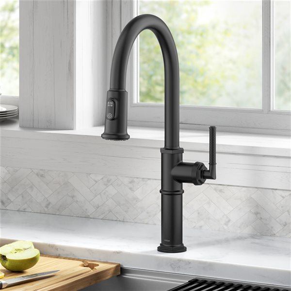 Kraus Allyn Matte Black 1-Handle Deck Mount Pull-Down Handle/Lever Kitchen Faucet