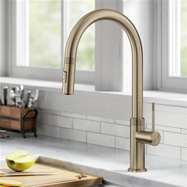 Kraus Allyn Brushed Gold Modern 1-Handle Deck Mount Pull-Down Handle/Lever Residential Kitchen Faucet