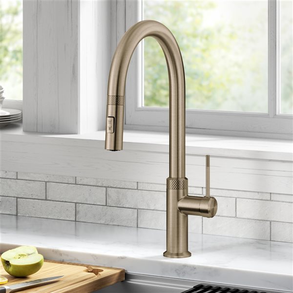 Kraus Allyn Brushed Gold Modern 1-Handle Deck Mount Pull-Down Handle/Lever Residential Kitchen Faucet