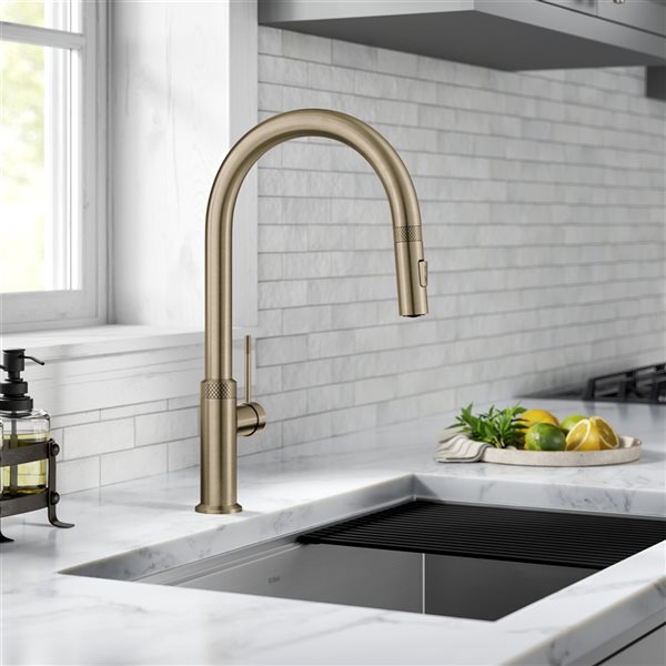 Kraus Allyn Brushed Gold Modern 1-Handle Deck Mount Pull-Down Handle/Lever Residential Kitchen Faucet