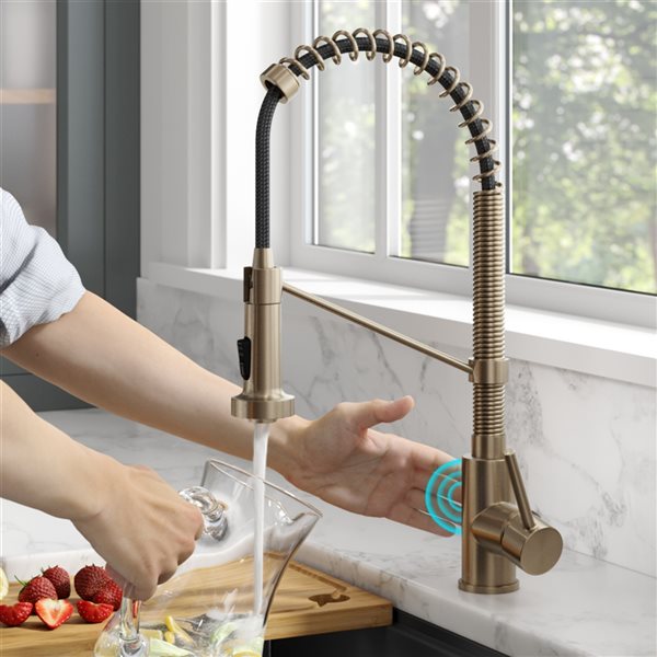 Kraus Bolden Spot-Free Antique Champagne-Bronze 1-Handle Deck Mount Pull-Down Touchless Residential Kitchen Faucet