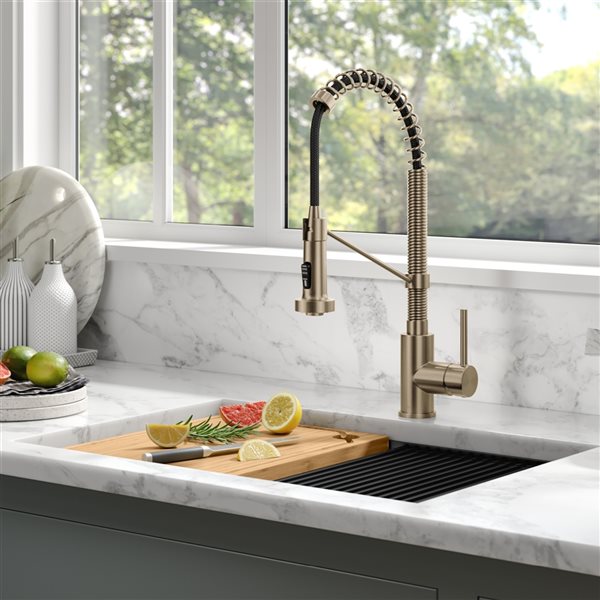 Kraus Bolden Spot-Free Antique Champagne-Bronze 1-Handle Deck Mount Pull-Down Touchless Residential Kitchen Faucet