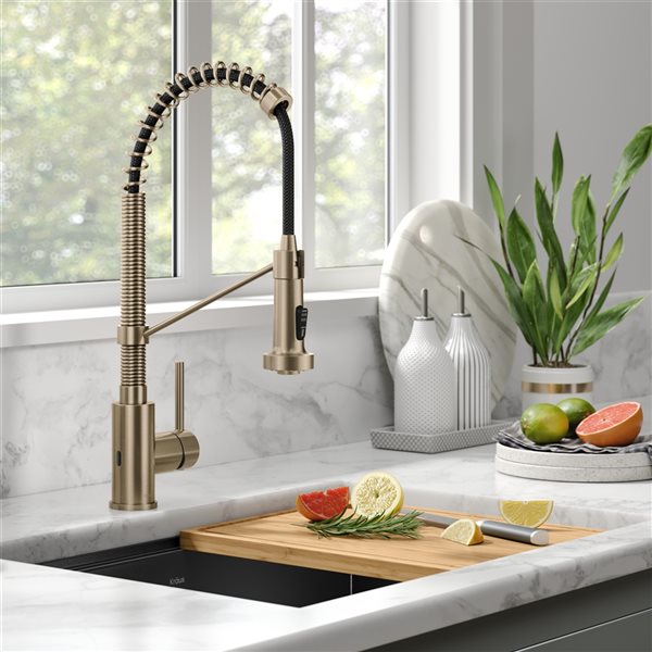 Kraus Bolden Spot-Free Antique Champagne-Bronze 1-Handle Deck Mount Pull-Down Touchless Residential Kitchen Faucet