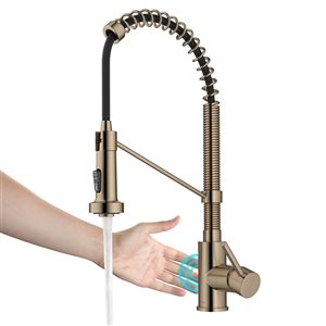 Kraus Bolden Spot-Free Antique Champagne-Bronze 1-Handle Deck Mount Pull-Down Touchless Residential Kitchen Faucet