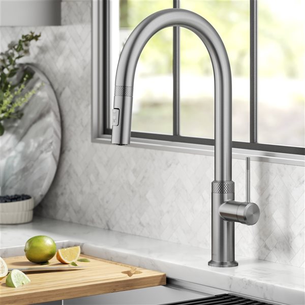 Kraus Allyn Spot-Free Stainless Steel 1-Handle Deck Mount Pull-Down Handle/Lever Residential Kitchen Faucet