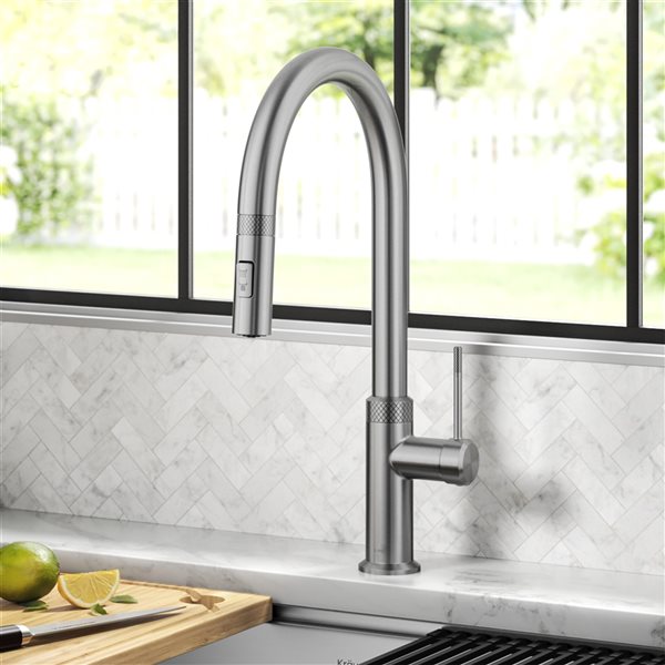 Kraus Allyn Spot-Free Stainless Steel 1-Handle Deck Mount Pull-Down Handle/Lever Residential Kitchen Faucet