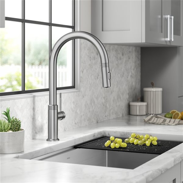 Kraus Allyn Spot-Free Stainless Steel 1-Handle Deck Mount Pull-Down Handle/Lever Residential Kitchen Faucet