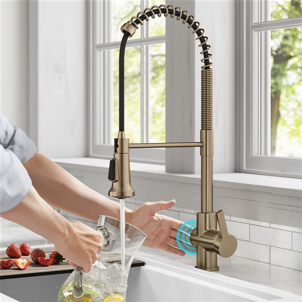 Kraus Britt Spot-Free Antique Champagne-Bronze 1-Handle Deck Mount Pull-Down Touchless Residential Kitchen Faucet