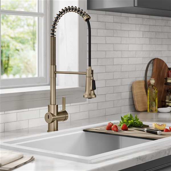 Kraus Britt Spot-Free Antique Champagne-Bronze 1-Handle Deck Mount Pull-Down Touchless Residential Kitchen Faucet