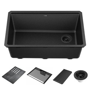 Delta Everest Undermount 29-in x 16-in Black Granite Composite Single Bowl Workstation Kitchen Sink - Drainboard Included