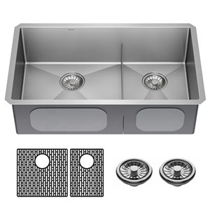 Delta Lenta Undermount 32-in x 17-in Stainless Steel Double Offset Bowl Kitchen Sink