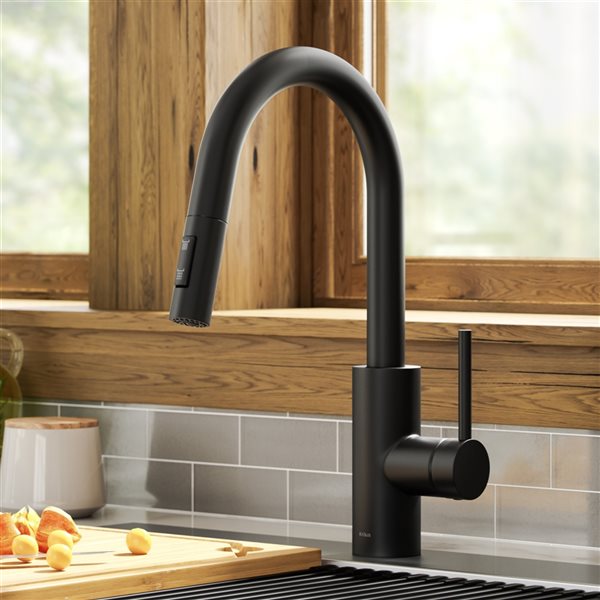 Kraus Oletto Matte Black 1-Handle Deck Mount Pull-Down Handle/Lever Residential Kitchen Faucet - Deck Plate Included