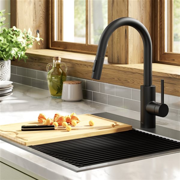 Kraus Oletto Matte Black 1-Handle Deck Mount Pull-Down Handle/Lever Residential Kitchen Faucet - Deck Plate Included