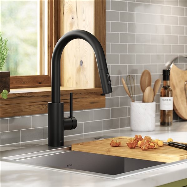 Kraus Oletto Matte Black 1-Handle Deck Mount Pull-Down Handle/Lever Residential Kitchen Faucet - Deck Plate Included