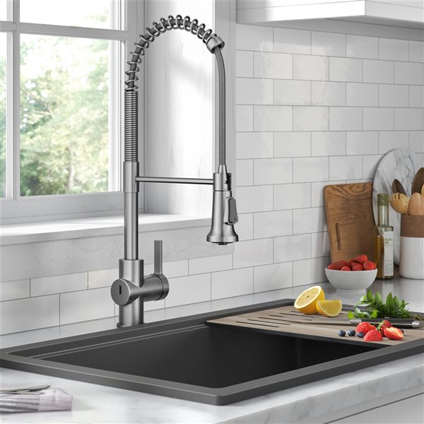 Kraus Britt Spot-Free Stainless Steel 1-Handle Deck Mount Pull-Down Touchless Residential Kitchen Faucet