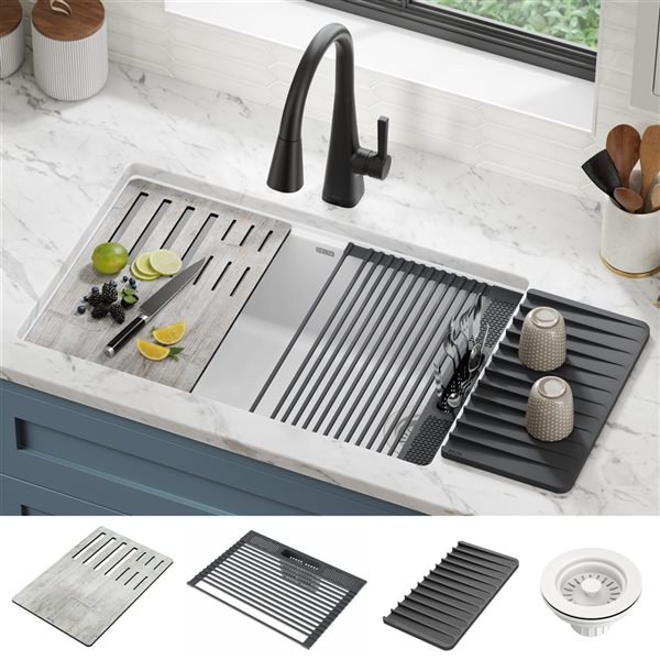 Delta Everest Undermount 29-in x 16-in White Granite Composite Single Bowl Workstation Kitchen Sink - Drainboard Included