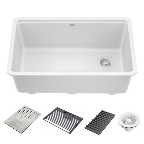 Delta Everest Undermount 29-in x 16-in White Granite Composite Single Bowl Workstation Kitchen Sink - Drainboard Included