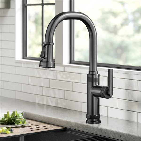 Kraus Allyn Spot-Free Black Stainless Steel 1-Handle Deck Mount Pull-Down Handle/Lever Residential Kitchen Faucet