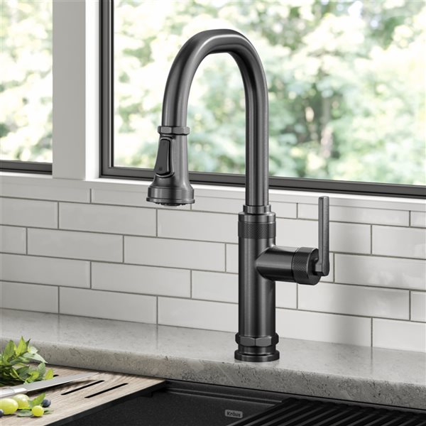 Kraus Allyn Spot-Free Black Stainless Steel 1-Handle Deck Mount Pull-Down Handle/Lever Residential Kitchen Faucet