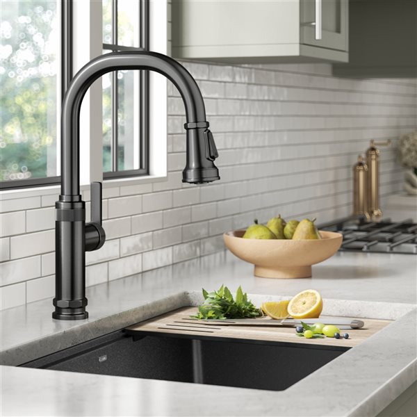 Kraus Allyn Spot-Free Black Stainless Steel 1-Handle Deck Mount Pull-Down Handle/Lever Residential Kitchen Faucet