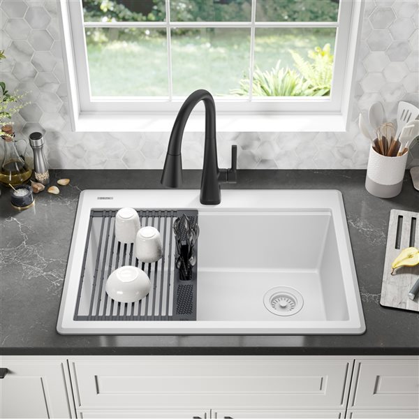 Delta Everest Drop In 30 In X 16 In White Granite Composite Single Bowl   331061224 AlternateImage2 L 