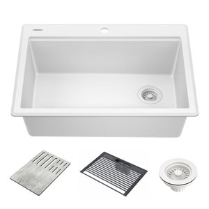 Delta Everest Drop-In 30-in x 16-in White Granite Composite Single Bowl 1-Hole Workstation Kitchen Sink - Drainboard Included